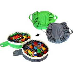 Toy Storage Bag for Lego - 2 PCS Mini Toy Play Mat Bag by Drawstring (Green and Grey)