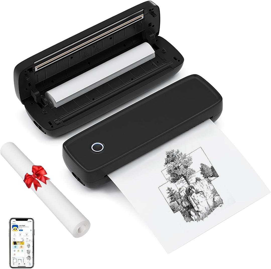 Jomifin Portable Printer for Travel, Inkless Thermal Print with 3 Rolls Paper, Bluethooth & USB Connect, Compatible with iOS, Android, MAC, Windows, Support for 8.5x11 US Letter (Black)