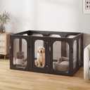 Acrylic Clear Dog Playpen Indoor with Door, 26'' H Transparent Dog Play Pen for Small Dogs, No-Connector Modular Puppy Playpen with Integrated Suction Cups Base, 10 Panels, Black