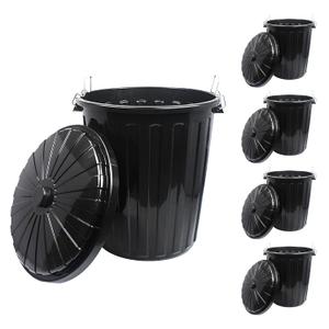 5 Pack 20 Gallon Round Plastic Outdoor Trash Can with Lid, Capacity Plastic Barrel with Lid Durable Trash Bin Outdoor Yard Waste Bin for Resturant Canteen Commercial