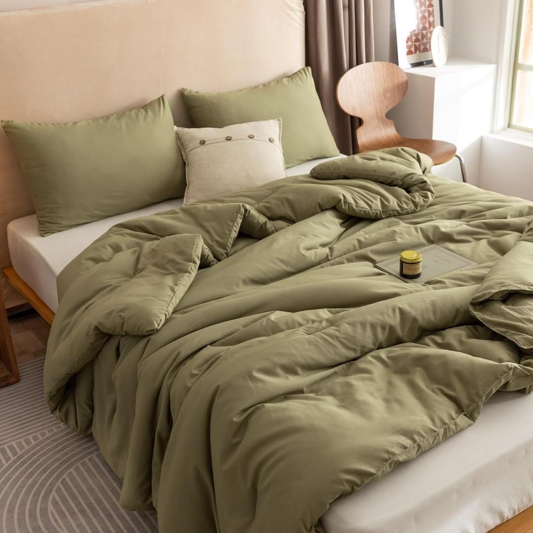 ROSGONIA King Size Comforter Set Olive Green, 3pcs (1 Boho Comforter & 2 Pillowcases), Lightweight Bedding Blanket All Season Bedspreads Quilt