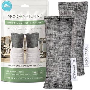 Moso Natural Shoe Deodorizer Inserts, Charcoal Odor Absorber (2 Bags)