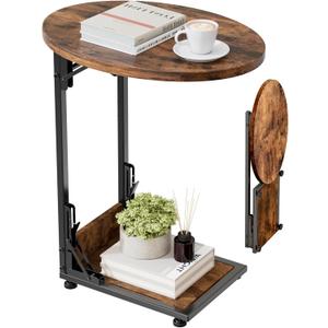 Elbourn Folding Side Table End Couch Tables,Metal Frame C-Shaped TV Stand for Sofa Living Bedroom Bedside Coffee Small Spaces(Vintage Wood Color) (Large)