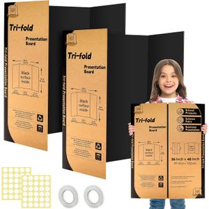 2 Pack Trifold Poster Board 48" X 36", IKAYAS Black Poster Boards, Science Fair Display Boards Posterboard for Mounting, Prints,Art,Display,Projects Classroom Supplies