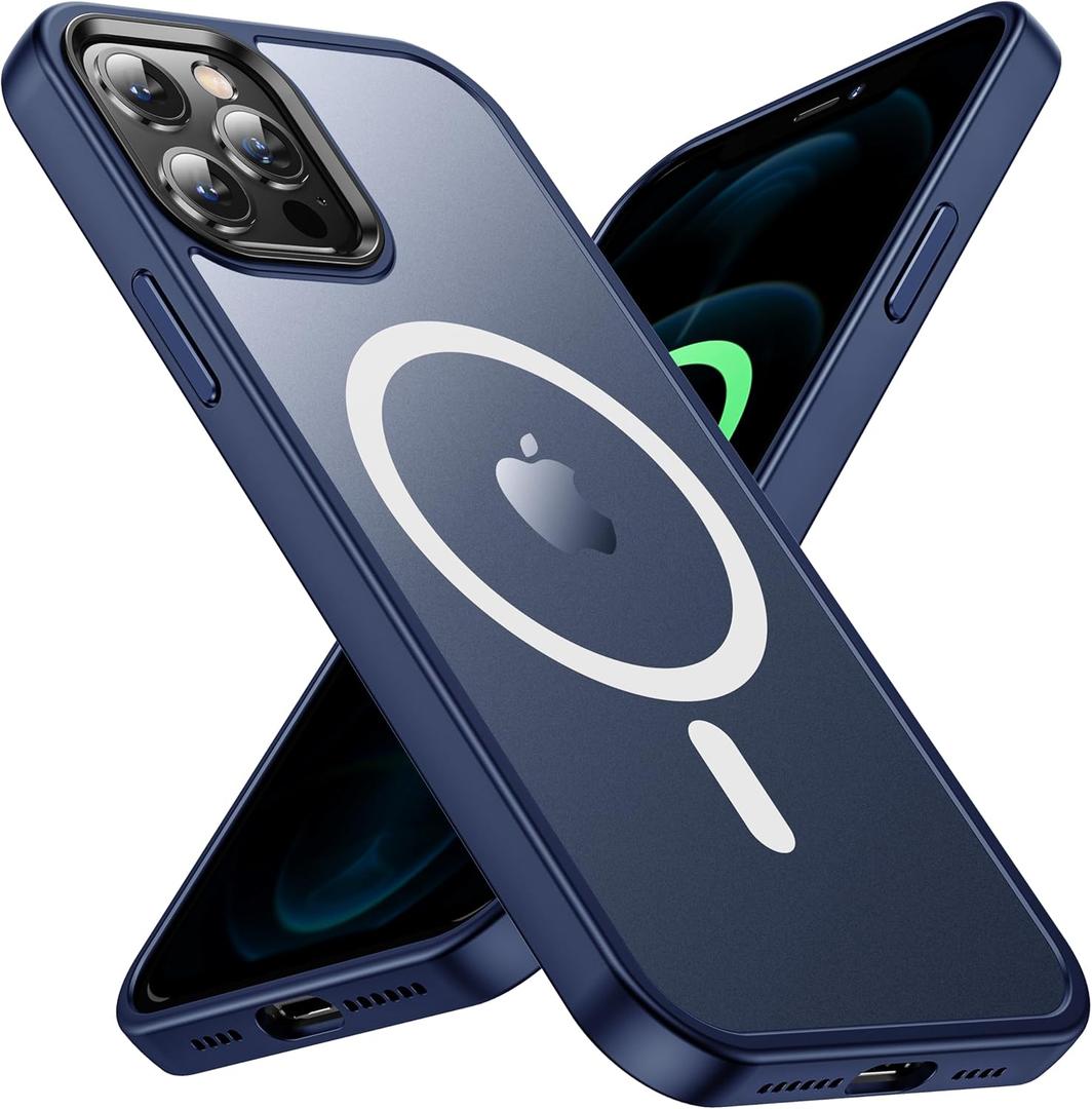 Magnetic Case for iPhone 12 Pro Max Case [Military Drop Protection] [Compatible with MagSafe] Anti-Fingerprint Shockproof Translucent Matte Case for iPhone 12 Pro Max Phone Case (6.7"), Blue