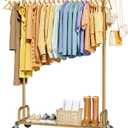 Clothes Rack - Large-Capacity Clothing Racks for Hanging Clothes with Lockable Wheels, Space-Saving Metal Coat Rack for Bedroom, Laundry Room, Entryway, 45.6" x 16.9" x 59", Gold