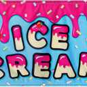 Tudomro 2x4 Feet Ice Cream Banner Sign Polyester Fabric Ice Cream Feather Flag for Summer Outdoor Advertisement Business Decor