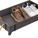 MyGift 26 Inch Industrial Brown Metal Entryway Boot Tray with Wheels and Decorative Rope Handles, Under Bed Storage Shoe Container Cart