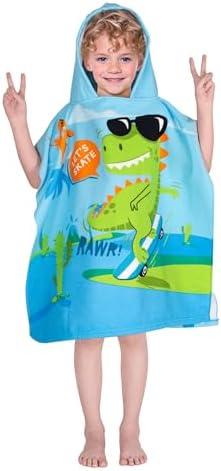 Hooded Kids Beach Towels - Toddler Bath Towel Girls Boys Swim Cover-ups for Ages 1 to 6 Kids Pool Towels Quick Dry Lightweight Soft Microfiber Poncho Towel 24x23(Skating Dino)