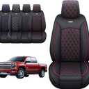 Aierxuan Chevy Chevrolet Silverado GMC Sierra Front Seat Covers Pickup Custom Fit 2007-2025 1500 2500HD 3500HD Crew Double Extended Cab Waterproof Leather Protectors (2 PCS Front, Black-Red)