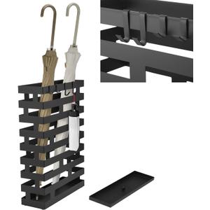 Tudomro Umbrella Stands for Entryway Large Metal Umbrella Holder 3.94 x 11.81 x 16.93 Inches with Removable Water Tray and Hooks Decor Freestanding Rectangular Hollow Rack for Home Office (Black)