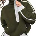 Kumufenc Women's Fleece Sweatshirts Half Zip Pullover Long Sleeve Oversized Workout Crop Tops Hoodie With Pocket (Large, Green)