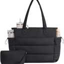 LOVEVOOK Tote Bag for Women with Giant Tumbler Holder Pocket, Puffer Work Travel Laptop Handbag with Zipper for Nurse Teacher