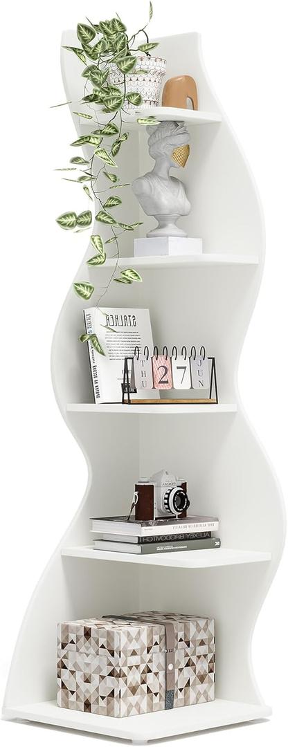 Tribesigns Corner Shelf, Modern 5-Tier Wall Corner Bookshelf, Stylish Corner Small Bookcase Storage Rack Plant Stand with Unique Shape for Living Room, Home Office (White, 1PC) | Stylish, Storage Rack, Plant Stand, Unique Shape, Living Room, Home Office