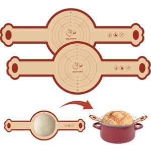 Silicone Sourdough Bread Sling Mat for Dutch Oven, 2 Pack Non-Stick & Easy Clean Reusable sourdough mat, Easy and Stable to Transfer Sourdough Bread, Round (Red)