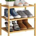 BMOSU 3-Tier Bamboo Small Shoe Rack Premium Stackable Shoe Shelf Storage Organizer for Hallway Closet Living Room Entryway Organizer(Natural)