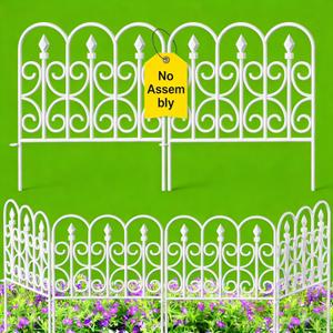AMAGABELI 5 Panels 32in(H)10ft(L) Decorative Garden Fences and Borders for Dogs No Dig Rustproof Metal Fence Panels Garden Edging Border Animal Barrier Fencing for Flower Beds Yard Patio Decor White