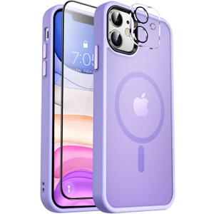 MOCCA Strong Magnetic for iPhone 11 Phone Case,[Compatible with Magsafe][Glass Screen Protector+Camera Lens Protector] Slim Thin Shockproof Cover Case for iPhone 11 6.1 inch, Light Purple