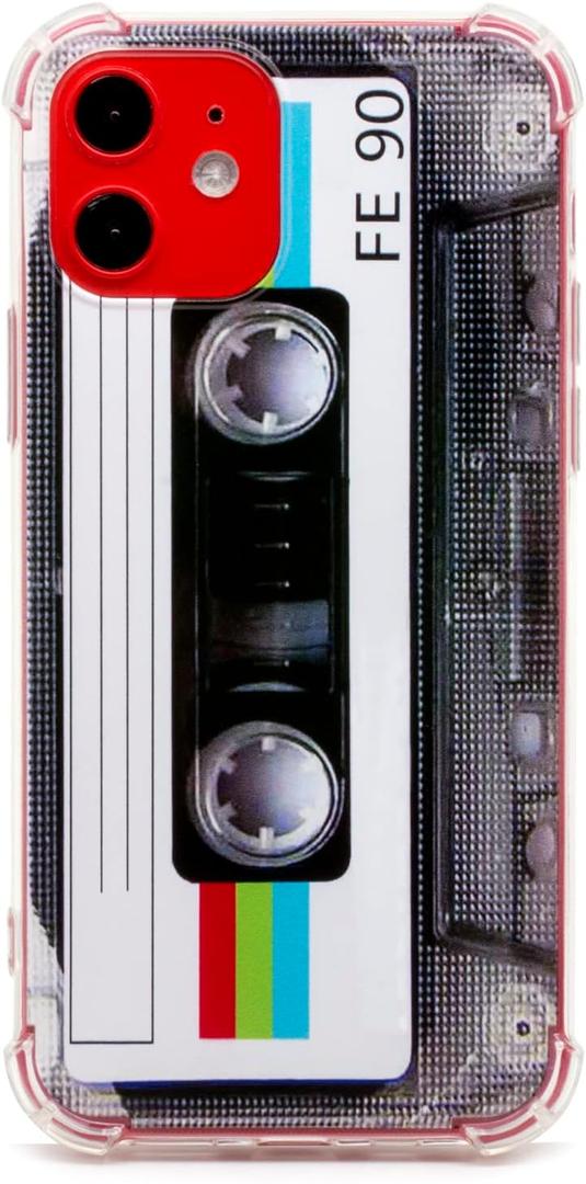 FAteamll Phone Case Matte Finish Heavy Duty Soft Back Cover with Reinforced Corners TPU Soft Bumper Retro Cassette Tape Case Compatible with iPhone 12