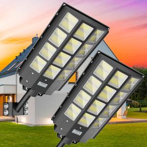 2-Pack Solar Street Light Dusk to Dawn 3200W, 480000LM, 7000K Brightness, IP67 Waterproof, Motion Sensor, Lights Outdoor Street Light for Security and Safety (3200W-2Pack, Black)
