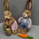 DR.DUDU Set of 2 Easter Decorations for Home- 14" Sisal Bunny Figurines with Carrot & Egg, Spring Straw Bunny Couple Farmhouse Centerpieces for Tables, Easter Rabbits Decor