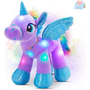 Houwsbaby 14'' Purple LED Light Up Unicorn Stuffed Animal,Unicorn Plush Toy,Glowing Horse Plush Toy Night Light Glitter Present for Kids Boys Girls Present for Easter Birthday Festival Christmas