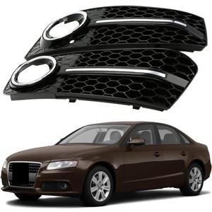 Pair of Front RS4 Style Honeycomb Mesh Black Chrome Fog Light Lamp Covers Compatible With Audi A4 B8 2009-2012 Standard Bumpers Replaces 8KD807682 8KD807681 88071820302 88071820202
