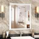 SMIROR Matte White Bathroom Mirror for Over Sink, 36x 30 Metal Thick Framed Rectangle Vanity Mirror for Wall, Right Angle Corner, Anti-Rust, Horizontally or Vertically Mounted