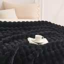 COOVA Faux Fur Throw Blanket for Couch, Cozy Soft and Fuzzy Plush Rabbit Fur Bubble Blanket for Sofa Bedroom Living Room, 50x60 Inches Black