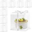 8Pcs Clear Cake Box with Ribbon 2-Layer 10x10x9 Inch, Transparent Cake Carrier Box with Lids, Tall Cake Boxes, Clear Gift Boxes for Birthday Wedding Valentine'Day.(White, 10*10*9inch/8pcs)