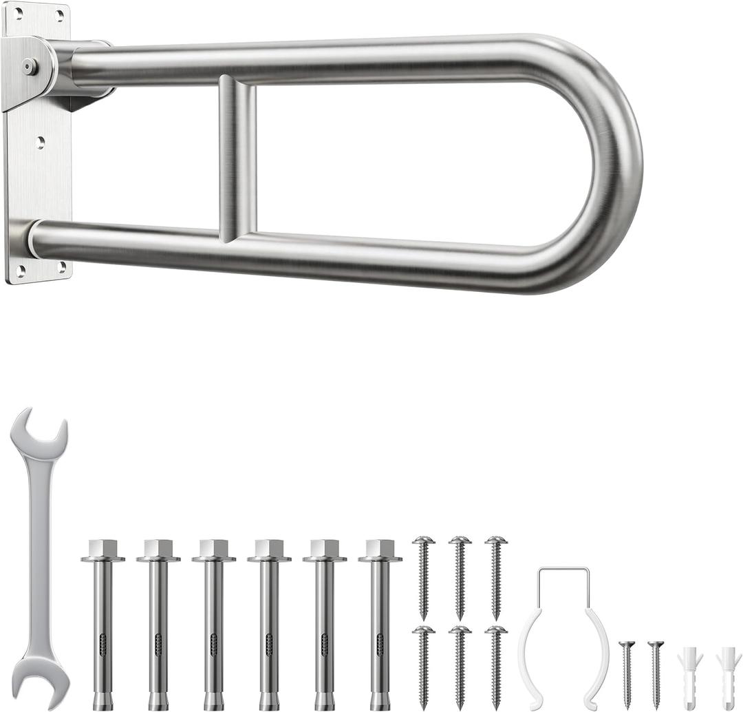 Toilet Grab Bar, Bathroom Safety Handrail Wall Mounted, 304 Stainless Steel Flip Up Folding Support Rail for Elderly Seniors and Handicap Assistance (24 Inch)