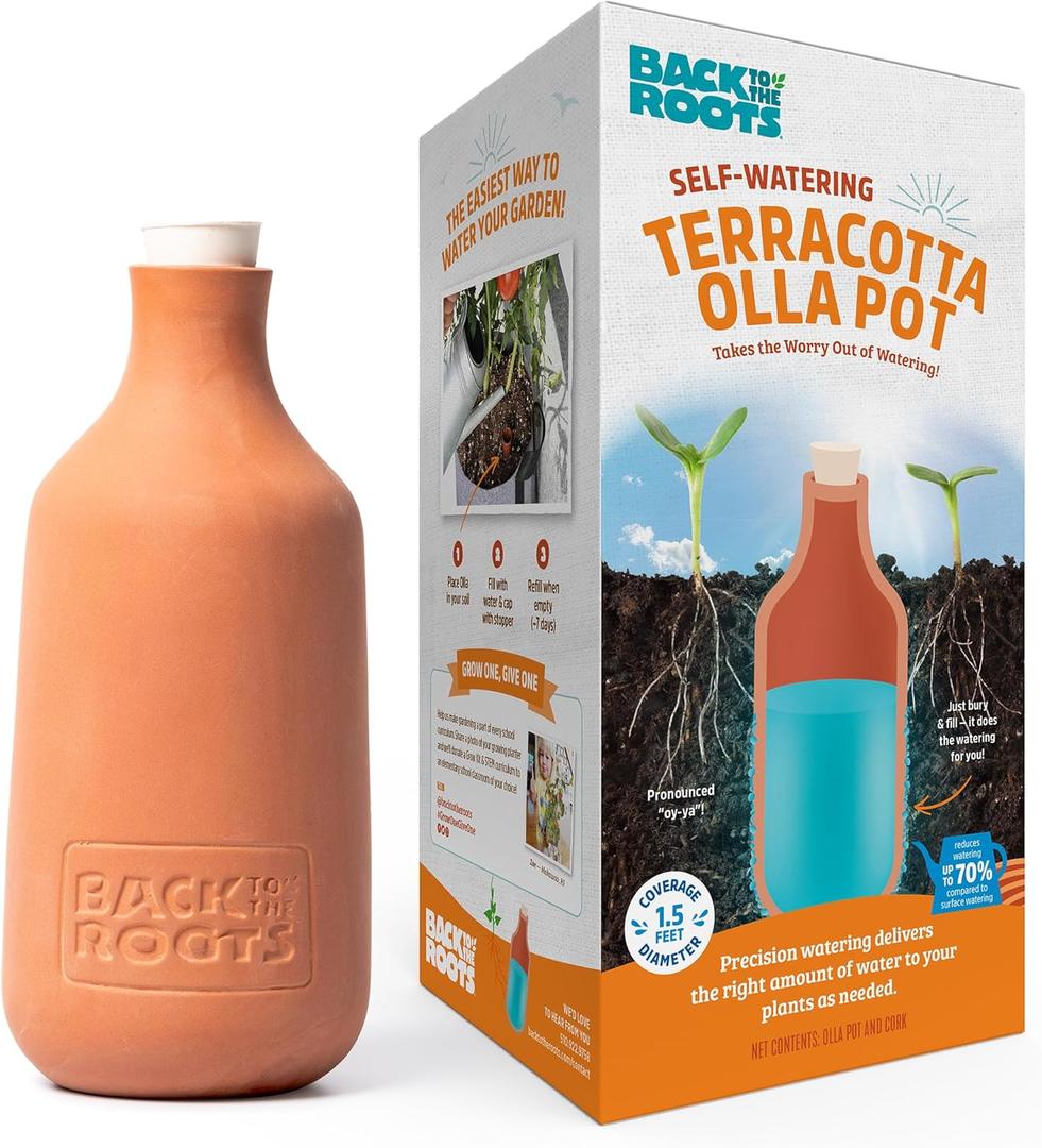 Back to the Roots Self-Watering Terracotta Olla Pot, 700mL Provides 1 Week of Precision Watering (Small)