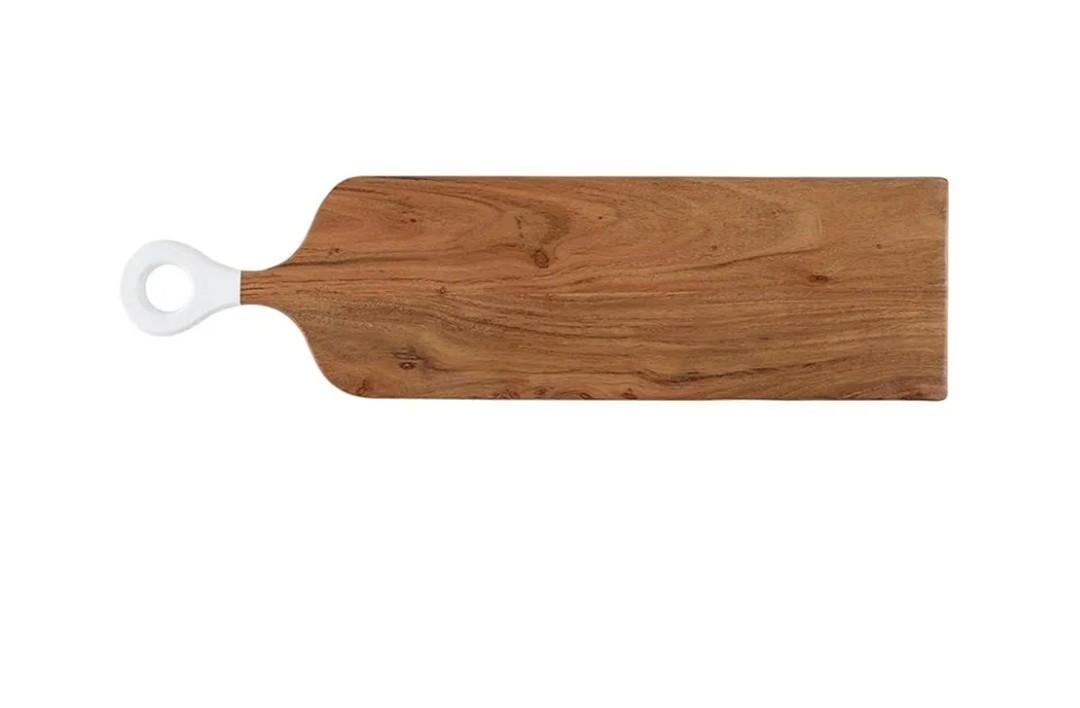 Santa Barbara Design Studio Acacia Wood Charcuterie Boards Cheese Board Cutting Board, 26" L x 7" W x .6" H, White Dip Handle