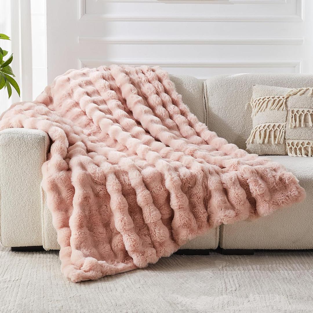 Faux Fur Twin Blanket for Couch, 1000 GSM Cozy Fuzzy Fluffy Soft Plush Thick Bubble Sherpa Blanket for Sofa Bedroom Living Room, Mothers Day Birthday Gifts for Women Home Decor