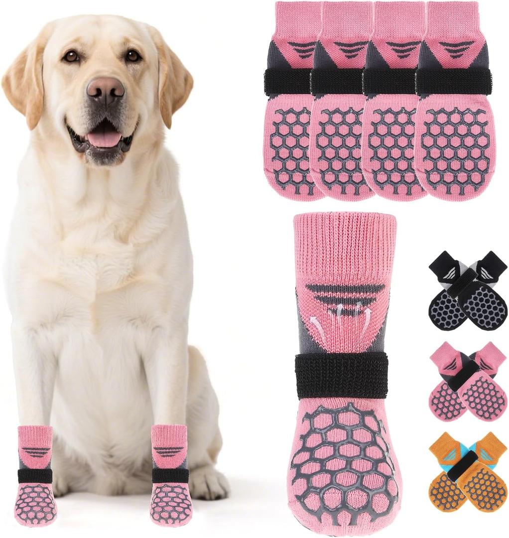 KOOLTAIL Dog Socks Shoes for Hot Pavement, Breathable & Warm Winter Dog Booties to Prevent Licking Paws for Dogs,Non Slip Grippy Pet Boots & Paw Protectors for Hardwood Floor (X-Small(4 Pack), Pink)