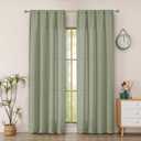 Simplebrand Sage Green Faux Linen Textured Semi Sheer Curtains 72 Inches Long 2 Panels Set, Light Filtering Privacy Farmhouse Curtains, Soft Window Drapes Rod Pocket Top for French Door, 40W x 72L