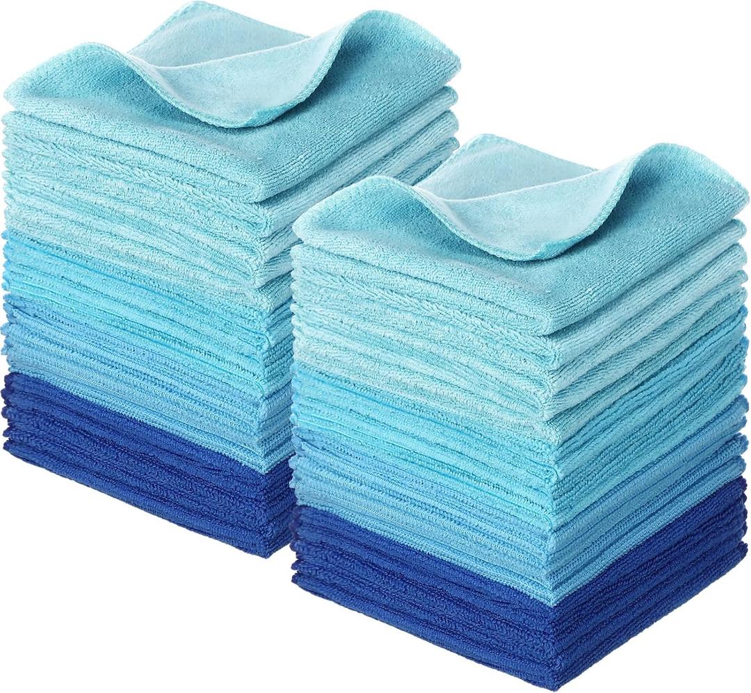 Newwiee 40 Pcs Wash Cloth Bulk Cotton Bath Hand Face Washcloths Soft Quick Drying Towel for Women Bathroom Washing Body Viscose Fiber Multipurpose Fingertip Rags(12 x 12 Inch,Blue Series)