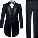 Mens Suits 3 Piece Slim Fit,Men's Tailcoat Suit Single Breasted Swallow Tail Coat for Proms,Concert,Wedding (Large, Black)