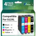 Vintella Remanufactured Ink Cartridge Replacement for Epson 812XL 812 T812XL T812 for Ink Cartridges Combo Pack Workforce Pro WF-7820 WF-7840 EC-C7000 Printer (4 Pack)