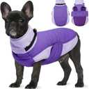 BRKURLEG Dog Coat, Turtleneck Winter Jacket with Harness for Small Medium and Large Dogs, Windproof Reflective Warm Fleece Dogs Snowsuit with Hook & Loop, Dog Coats for Cold Weather, Purple L