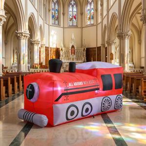 Soulchen 5 ft Train Vbs Decorations Inflatables Railroad Theme Vbs Train Party Decor Lighted Railroad Blow up Yard Photo Props with Lights for Indoor Outdoor Special Events Birthday Garden Lawn Decor