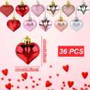 2 x 36 Pcs Valentine Heart Shaped Ornaments, Rose Gold Silver Pink Red Heart Ornaments for Mother's Day Christmas Wedding Anniversary Valentines Day Hanging Decorations