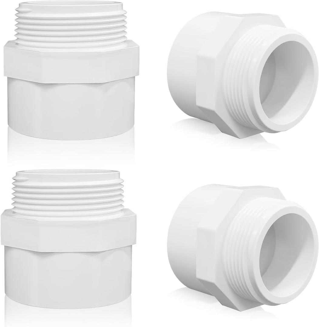 4Pcs 2"White 2-Way PVC Pipe Coupling Adapter Hex Nipple NPT Male Thread Coupling Adapter Connectors for 2 Inch PVC Pipe Socket x NPT Male