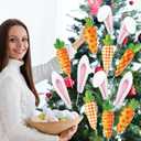 24 Pcs Large Easter Decorations Indoor Bunny Ears Carrot Easter Tree Picks Rabbit Decorations for Tree Topper Home Office Party Vase Decor (White Orange)