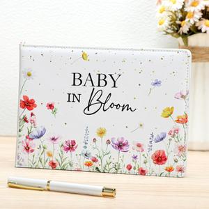 Engrowtic Baby Shower Leather Guest Book with Pen 112 Pages Thanksgiving Day Guestbook Baby Shower Sign in Guest Book with Birth Date Name Wishes Advice Gift for Parents(Spring Flowers)