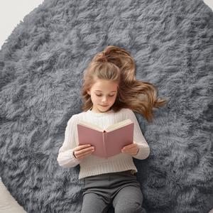 OLANLY Light Grey Round Rugs for Bedroom - Machine Washable, 5 ft Circle Area Rugs for Living Room, Soft and Fluffy Shaggy Carpet for Teen Girls and Boys, Nursery Rooms, Dorms, Home Decor Aesthetic