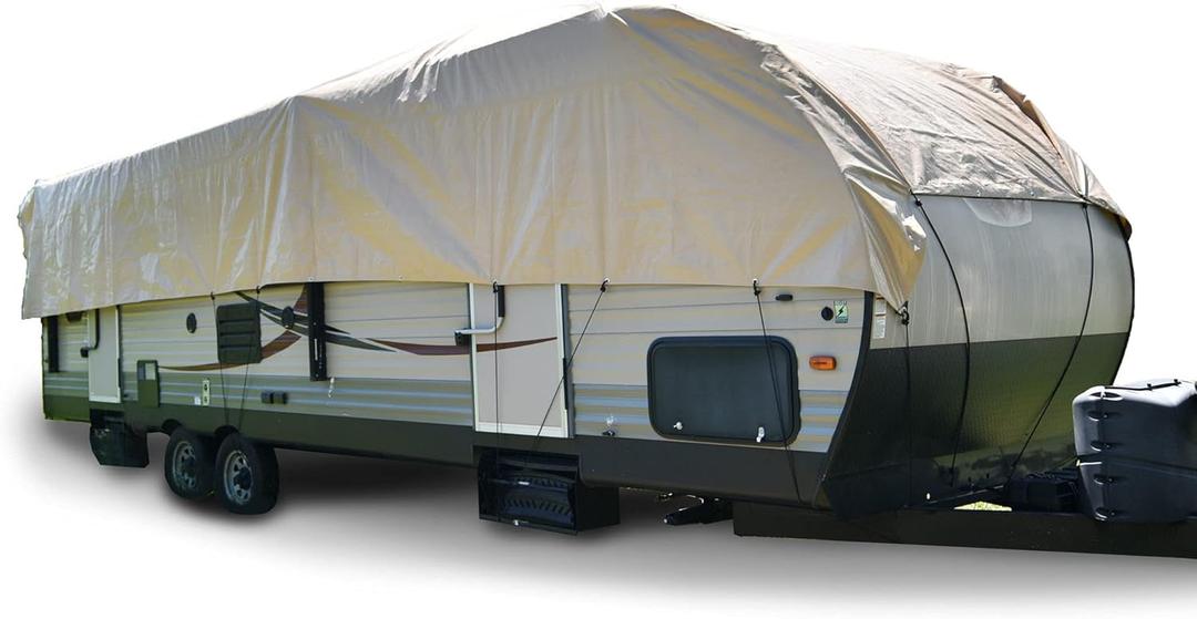 Budge RV Rooftop Cover Fits Multiple RV Classes up to 50' Long (Tan, Polyester), 30' Long x 16' Wide (30' Long x 16' Wide)