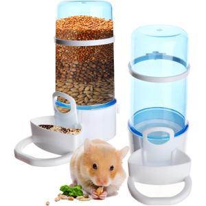 2 Packs Pet Feeder and Waterer, Self Dispensing Automatic Hamster Feeder, Food and Water Dispenser Set,Small Animal Dog Cat Pet Food Bowl, for Dogs Cats Pets Animals, 16x14cm, Blue 