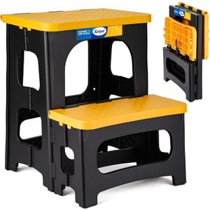 Korpai Folding 2 Step Stools,8" & 17" Dual Heights,Foldable Step Stool for Adults and Kids,Hold up to 250lbs,Collapsible Step Stool for Kitchen Bedroom Office Bathroom RV, Yellow