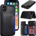 iCoverCase Compatible with iPhone X/XS Case with Card Holder, Wallet Phone Case for Women Men RFID Blocking PU Leather Case 5.8 Inch (Black)